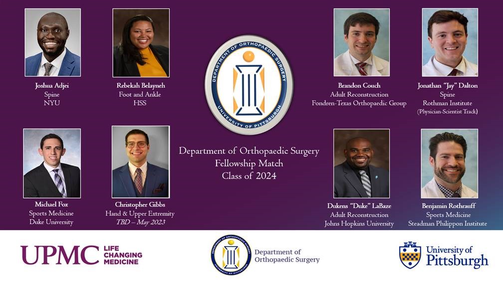 Fellowship Match for Pitt Ortho Residents Department of Orthopaedic